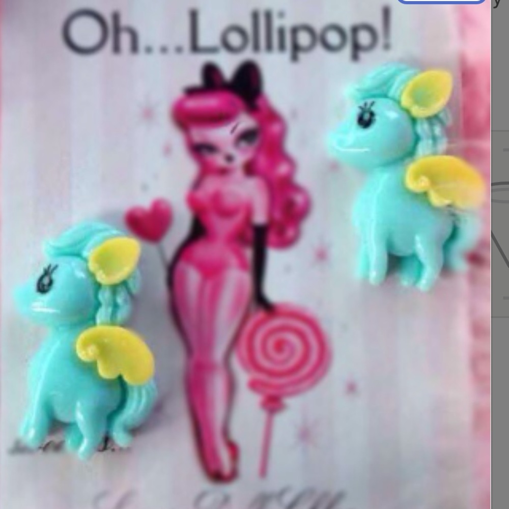 Pegasus flying horse wings Lollipop earrings candy bow Lolita angel kawaii nwt
